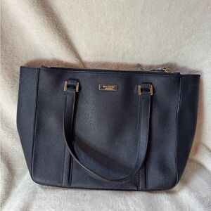 Kate Spade New York Black Saffiano Leather Zip Top Tote Shoulder Bag